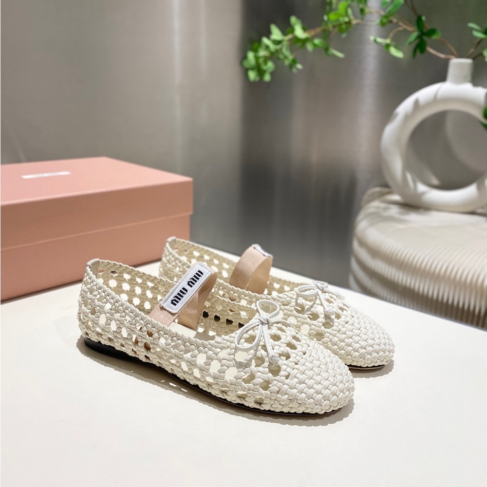 Miu Miu Cream Woven Ballet Flats - Picture 9 of 9